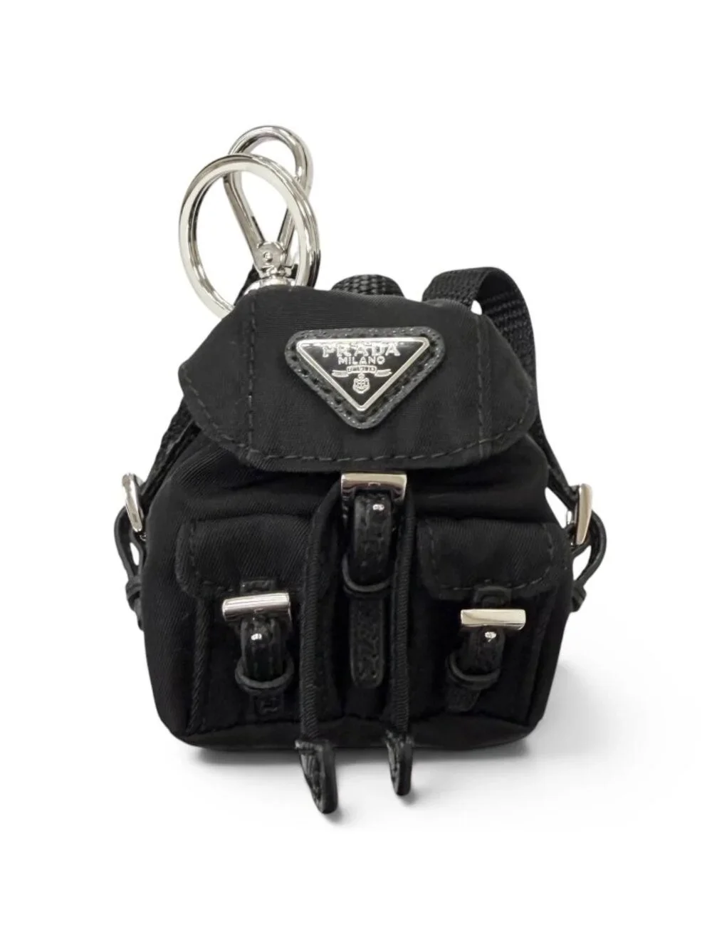 Prada Triangle Logo Backpack Motif Charm Strap Black Box Included